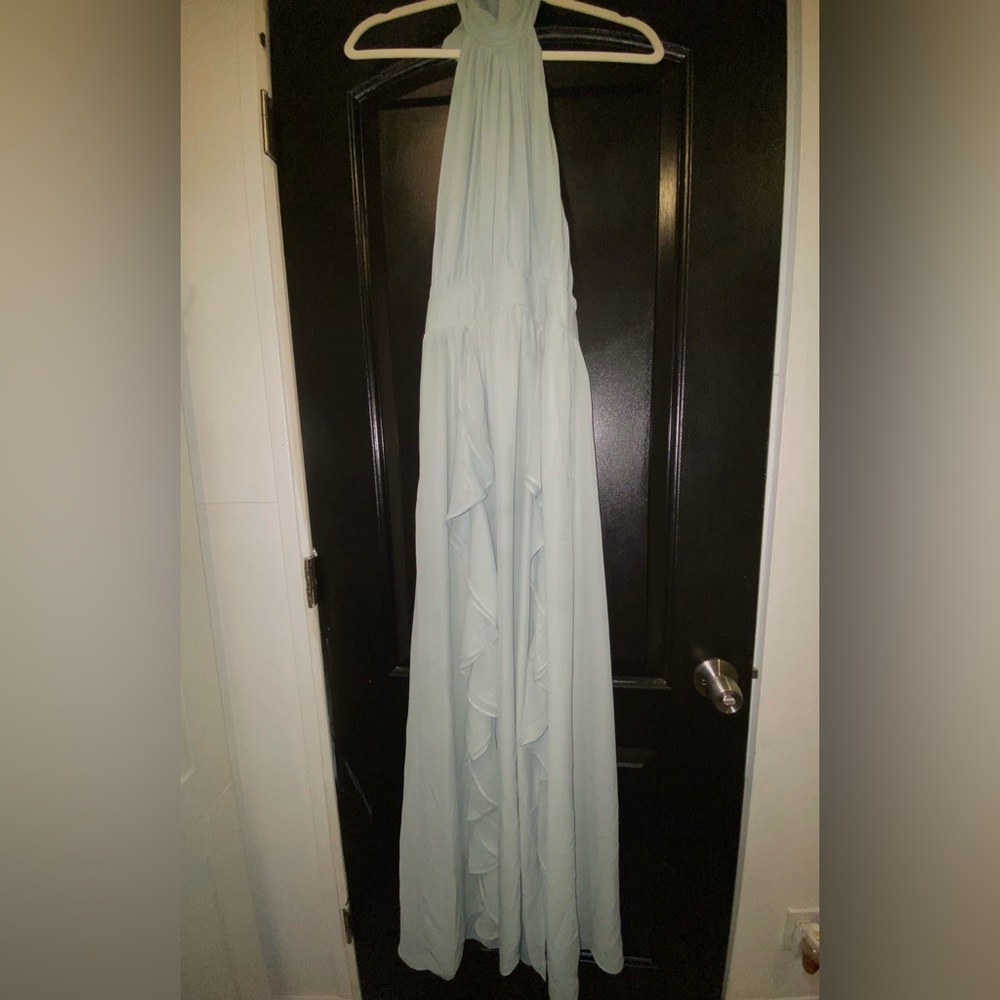 Elegant Sage Green Chiffon Halter Dress
